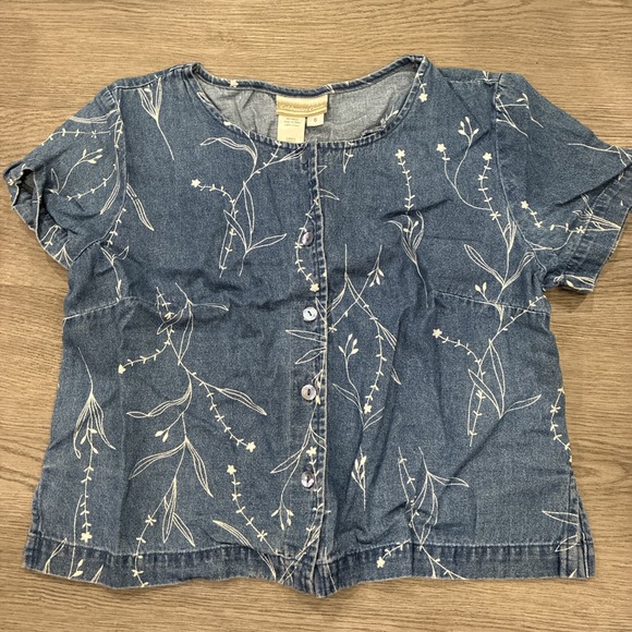 Coldwater Creek Tops - Coldwater Creek Blue Denim Short Sleeve Button Up  Round Neck Casual Shirt Sz 6